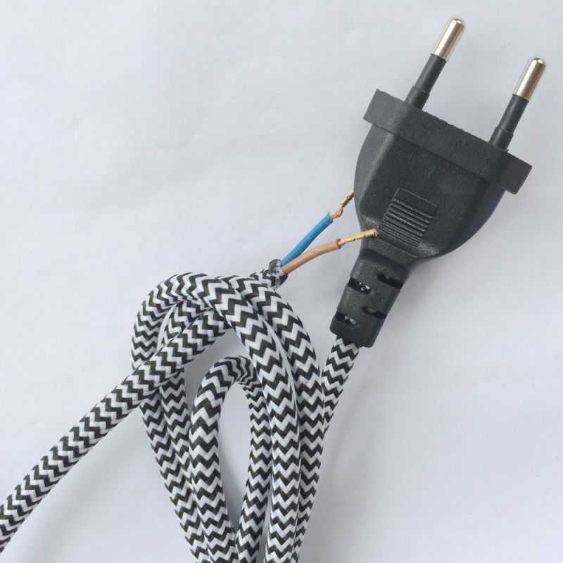 EU 2pin Braided Power Cord with Colorful Nylon Sheath