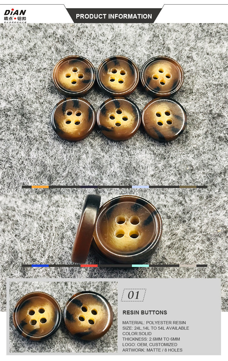 Resin Fake Horn Buttons 4 Holes Buttons for Garments 24L