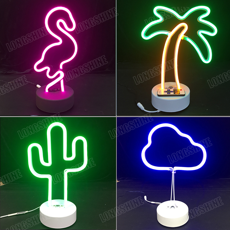 Custom Sign LED Flamingo Coconut Tree Cloud Cactus Neon Table Light for Desk