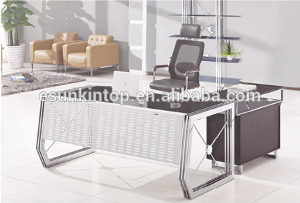 Stainless Steel Legs Glass Top Executive Desks For Sale 12mm