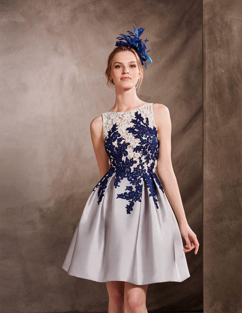 Elegant Short Cocktail Dress with Two-Tone Lace Bodice