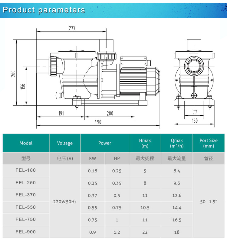 Water SPA and Swimming Pool 2HP Pool Pump