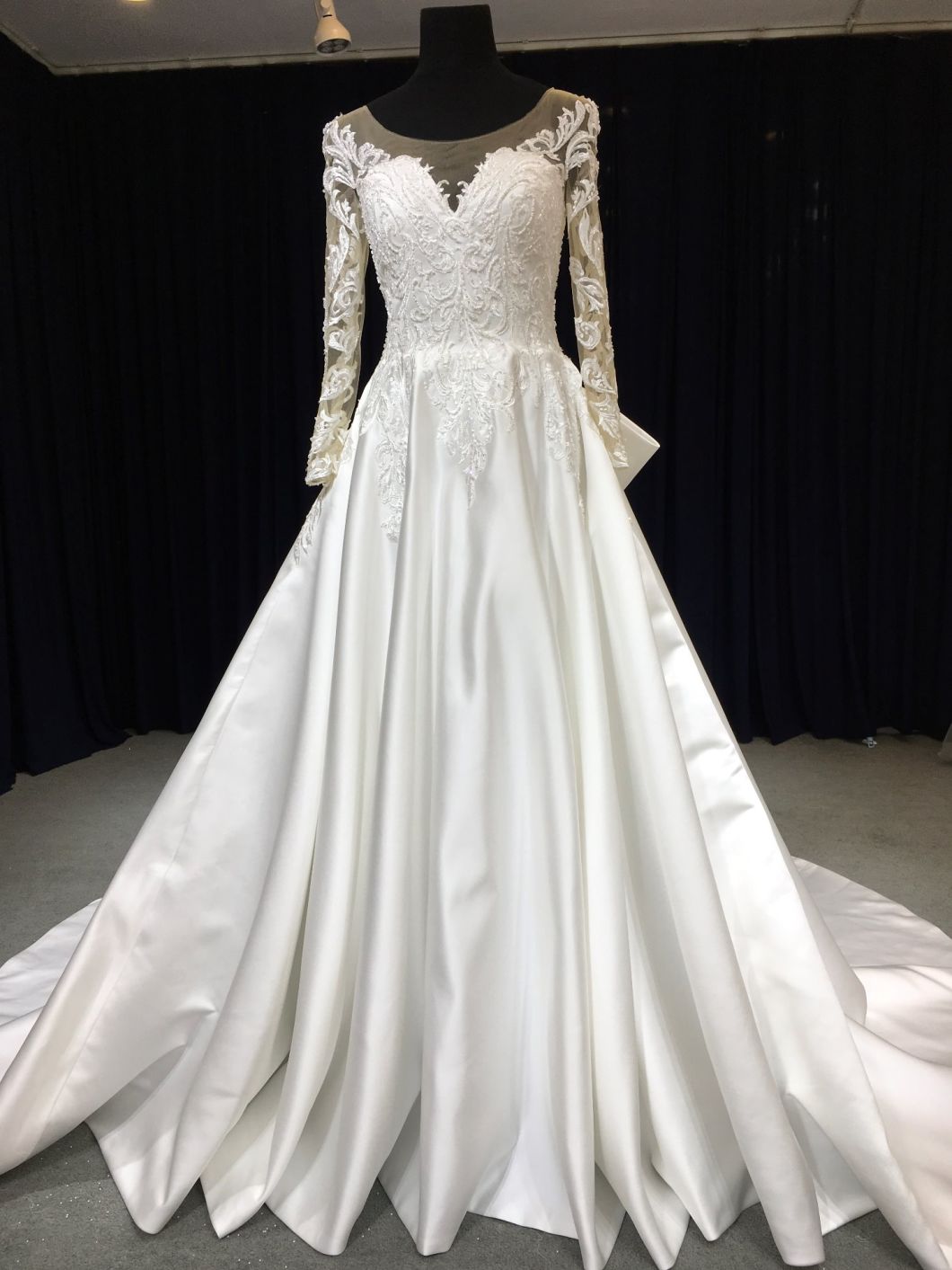 Aoliweiya Empire Satin/Lace Full Sleeve Wedding Gown