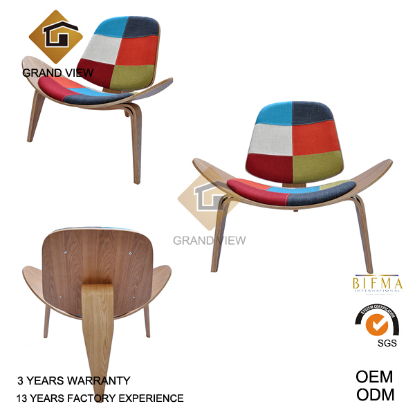 Fabric Cushion Lounge Wood Shell Chair (GV-CH07)
