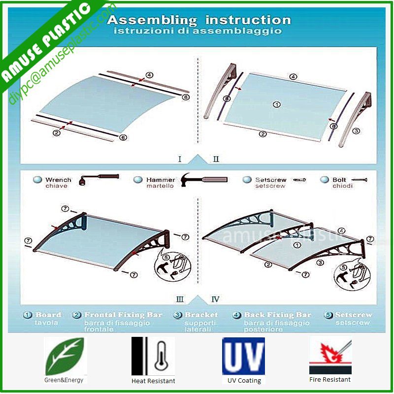 Customized Sizes Plastic Polycarbonate DIY Awning Canopy Sunshade Patio Covers