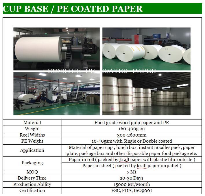 Paper Cup Raw Material Price PE Coated Paper for Making Double Wall Paper Cup