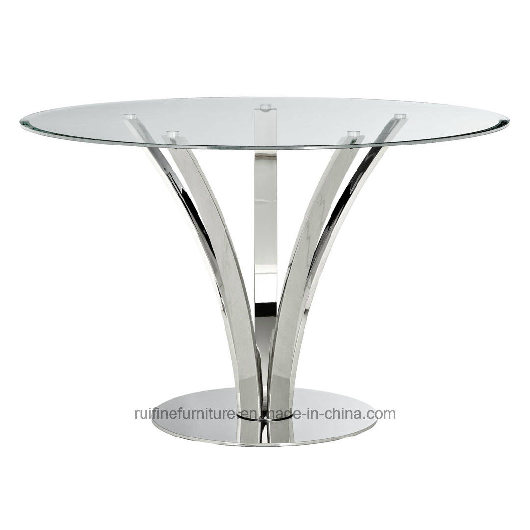 Modern Moritz Bevelled Edges Glass Top Dining Table, Stainless Steel