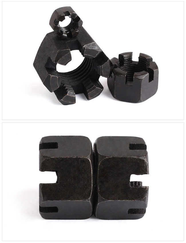 DIN 935 Grade 8 Black Steel Slotted Hexagon Nut