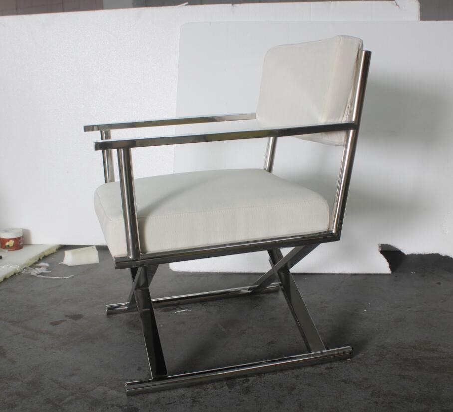 Shiny Stainless Steel White Director Chair, Dining Chair
