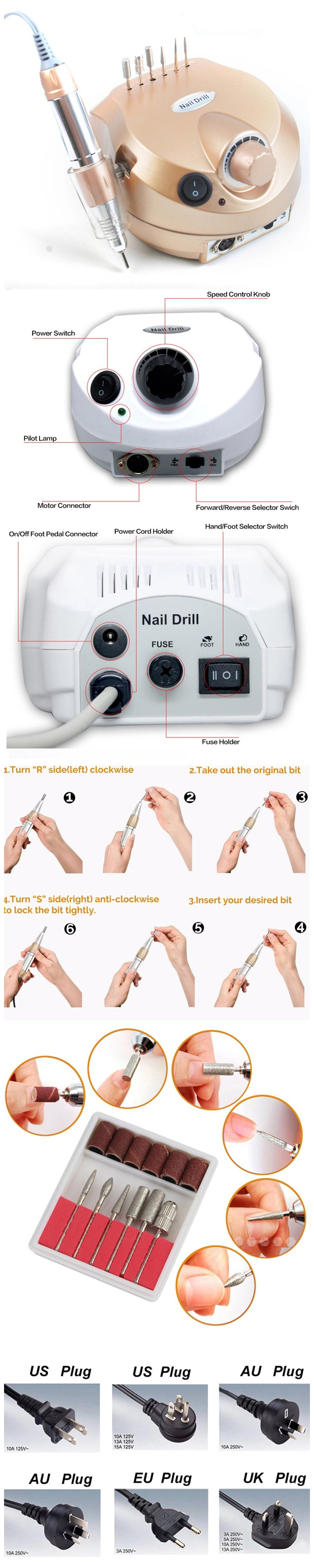 China Low Noise Manicure Machine 30000rpm Nail Drill