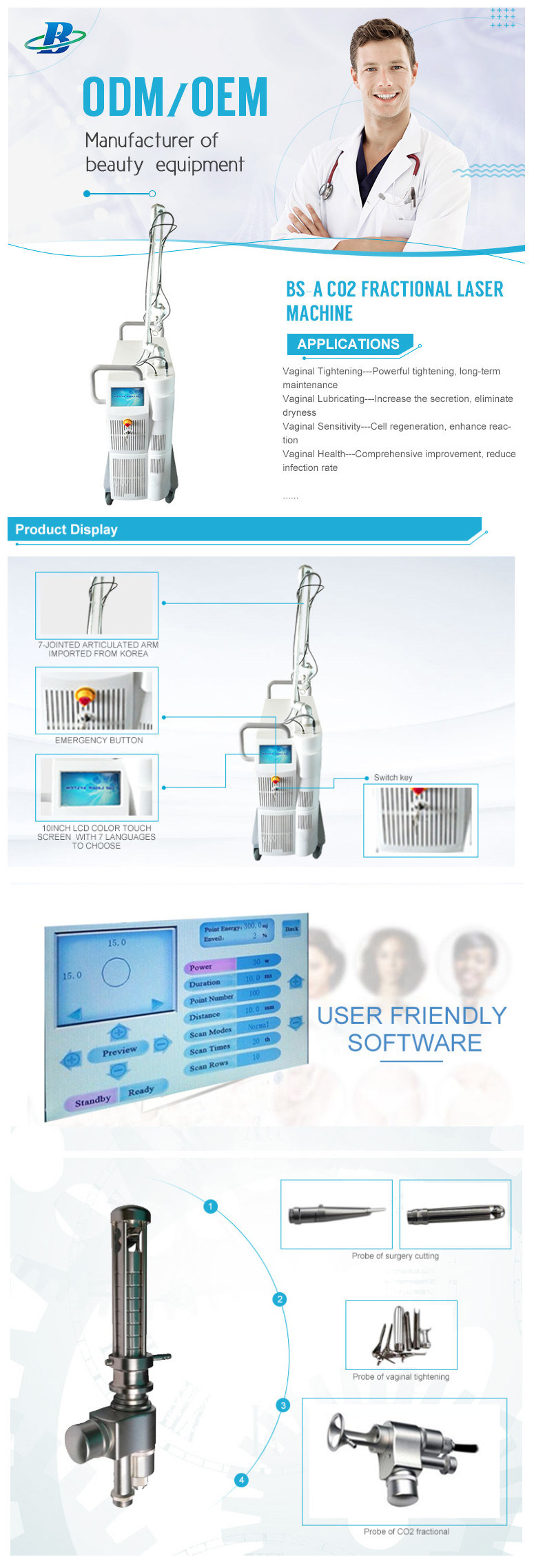 Skin Resurfacing and Scar Removal Fractional Laser CO2 Laser Machine Dermatology Vertical 60W High Energy