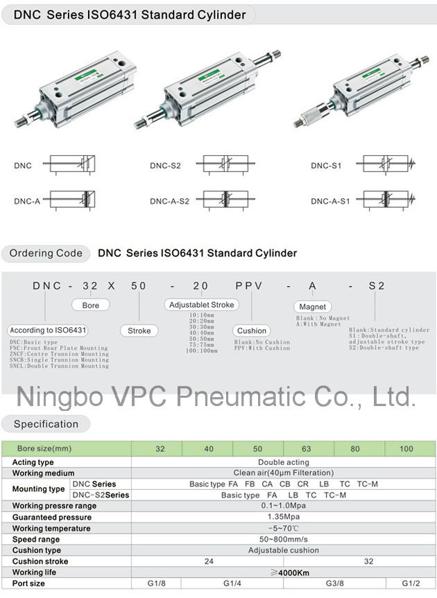 DNC Series ISO6431 Standard Pneumatic Cylinder Festo Air Piston Cylinder