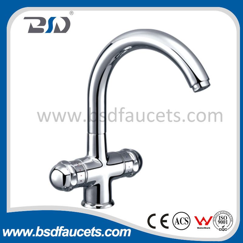 Modern Double Handle Chrome Brass Kitchen Sink Faucet