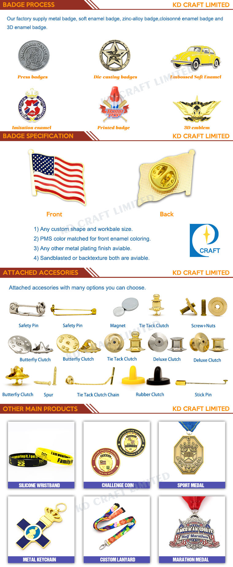 Factory Direct Sell Custom Flag Metal Pin Badge