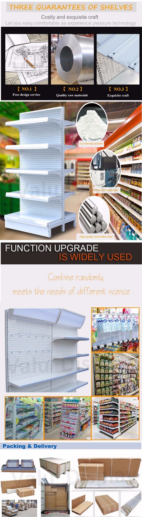 Factory Sale Single Double Sided White Back Panel Supermarket Shelf/Rack