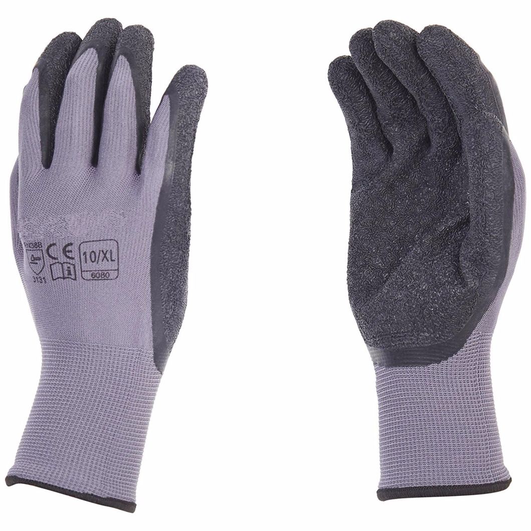 Breathable Work Gloves 100% Polyester Latex Coated Grey Nylon Gloves