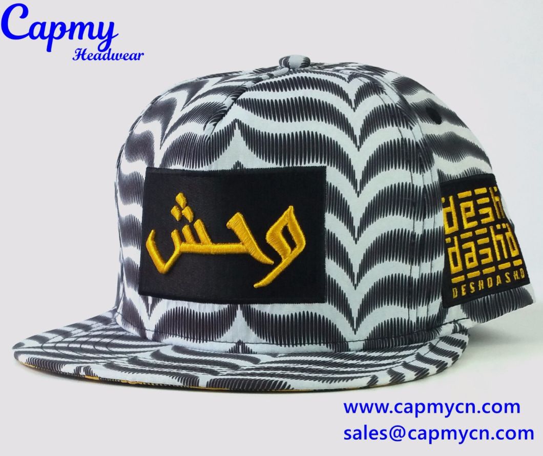 Luxury Full Printing Hat Snapback Cap with Embroidery Patch