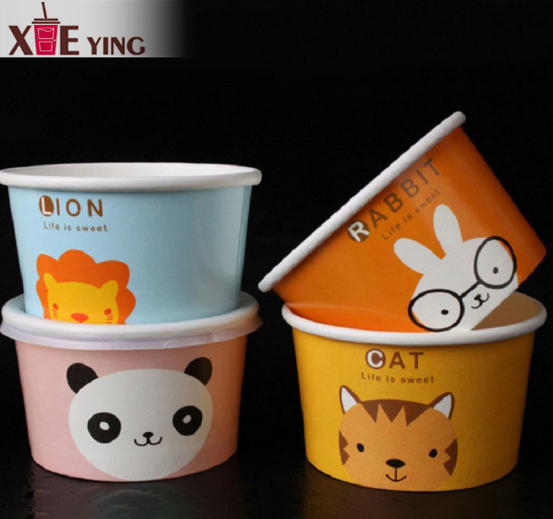 Disposable Logo Printed Paper Ice Cream Cups with Paper Lid