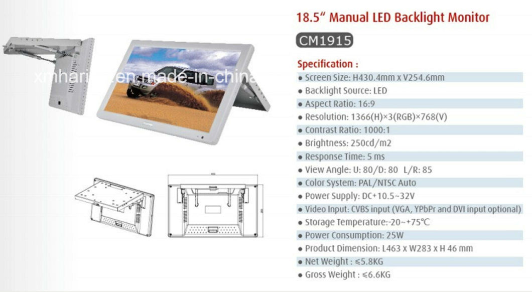 18.5 Inches Display LCD Monitor Car Monitor Color TV Bus Monitor