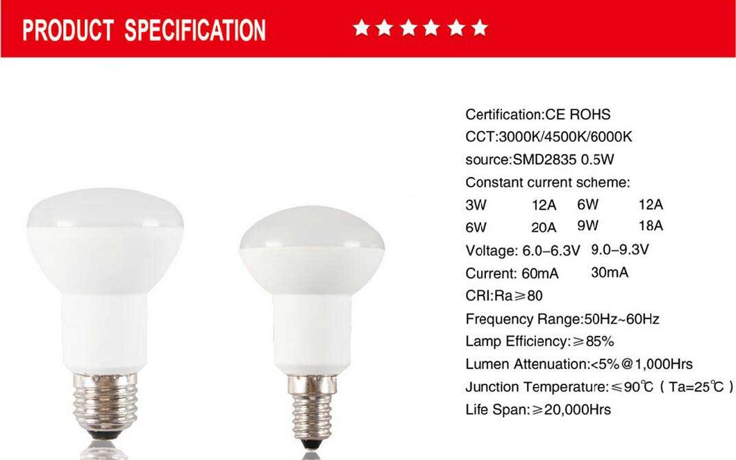 R50 R63 LED Light Bulbs 3W 9W Plastic Aluminum