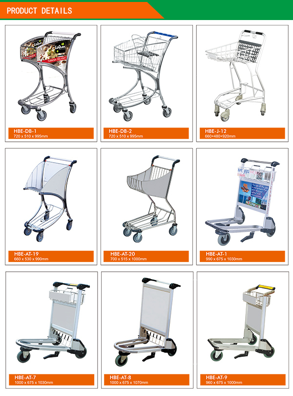 Airport Luggage Trolley Carts with Auto Hand Break