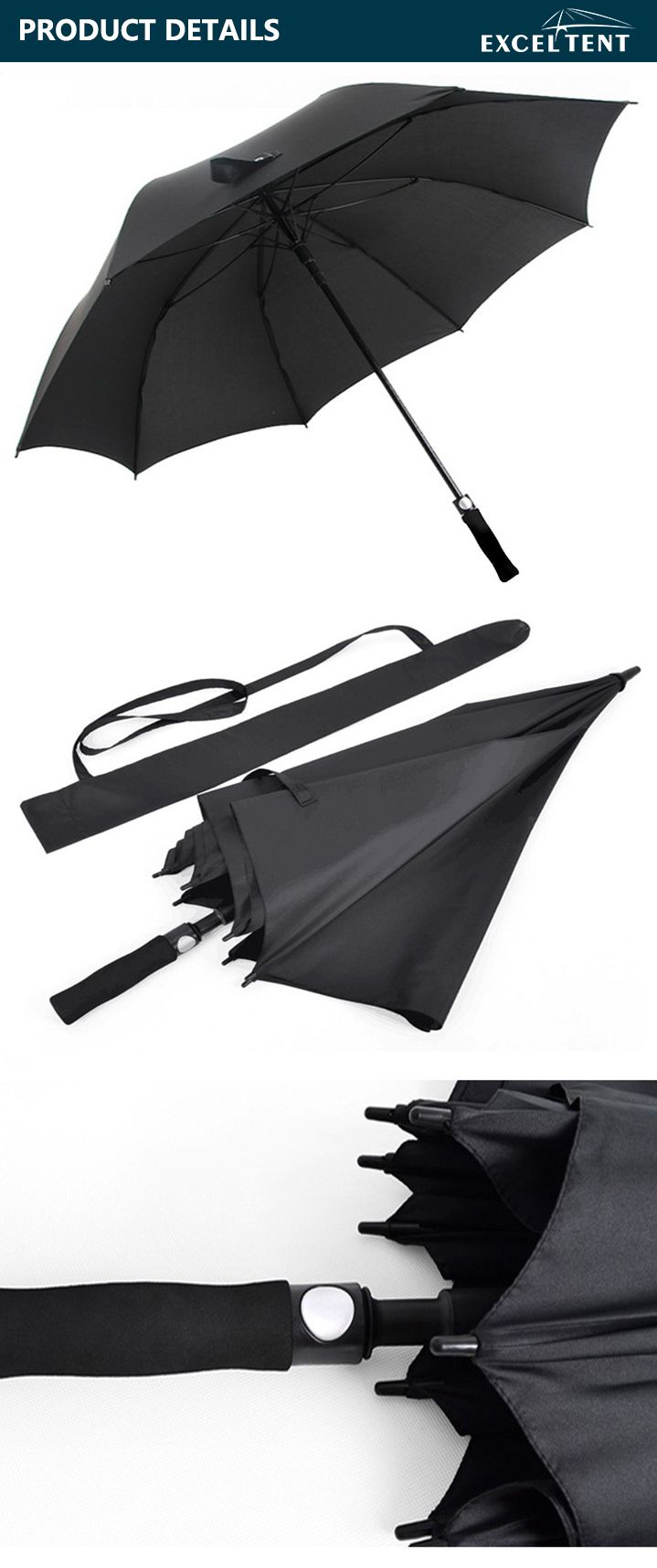 Automatic Windproof Fiberglass Straight Rain Golf Umbrella for Advertising