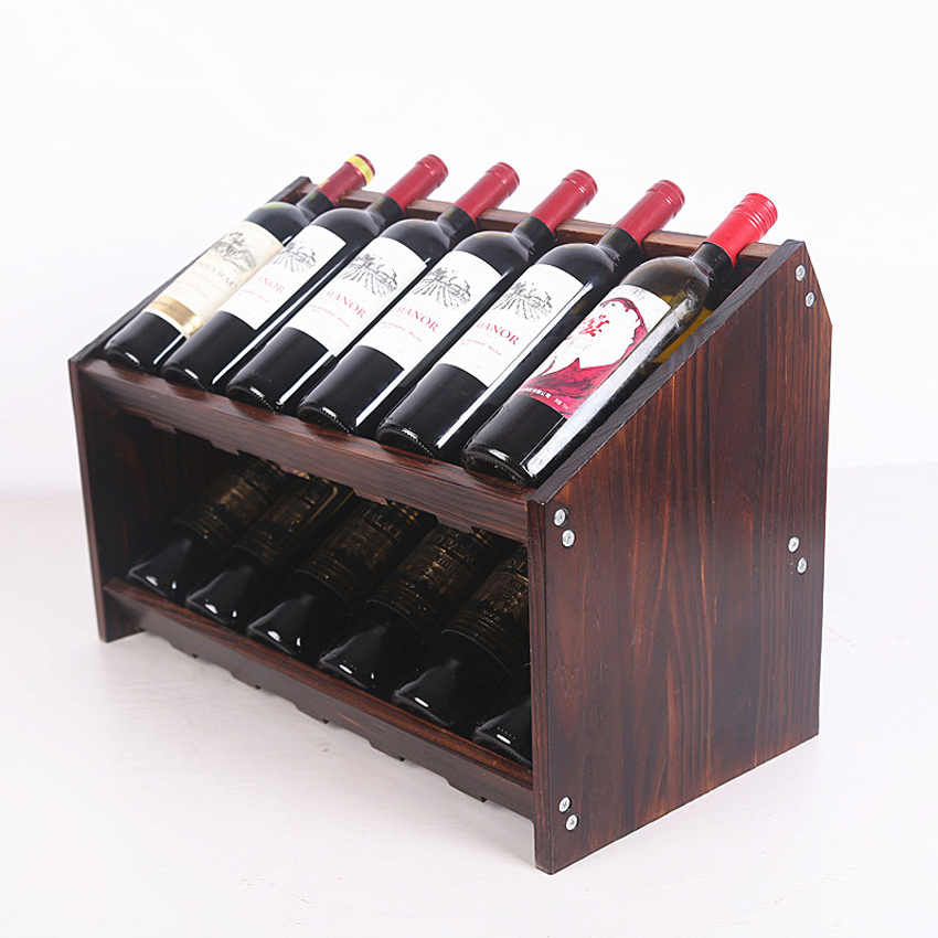 Two Tier Wood Display Rack with 12 Bottle 58X29X39cm