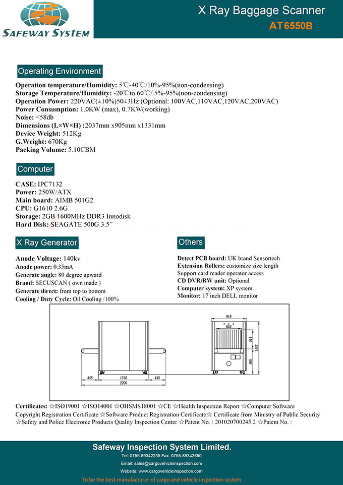 Ce Approved Security Screening System Baggage X-ray Scanner (AT6550)