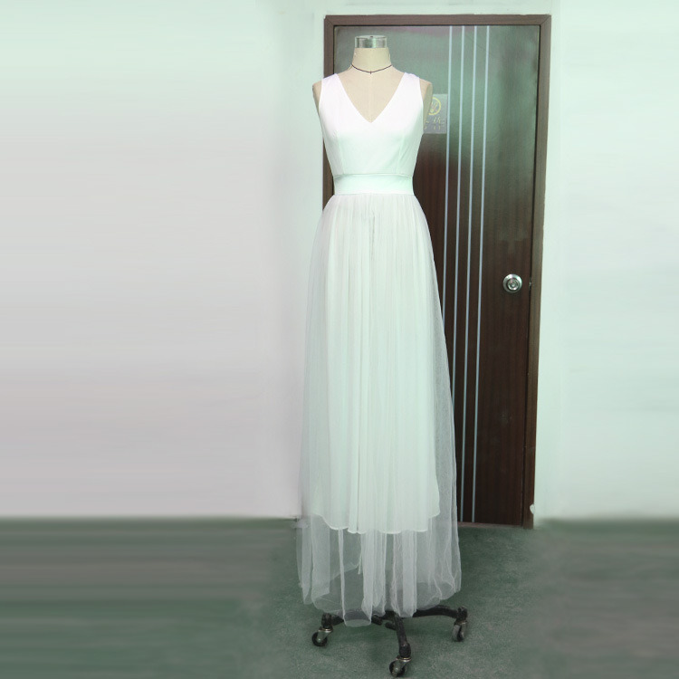 Women Evening DressÂ  Sleeveless V-Necked Halter Tunic Chiffon Wedding Dress (18145)
