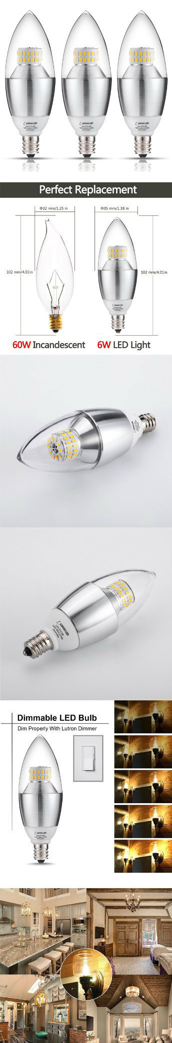USA Market E12 6W Candelabra LED Candle Light Bulb with Ce RoHS UL