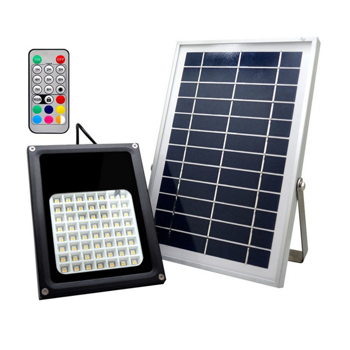 Outdoor IP65 Waterproof 56 LED RGB Solar Flood Light with Remote Control