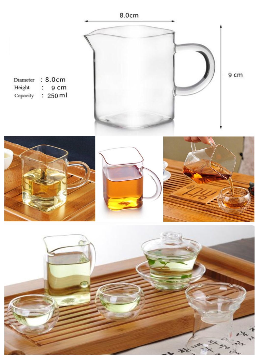 Wholesale 250ml Square High Borosilicate Cup for Tea and Milk