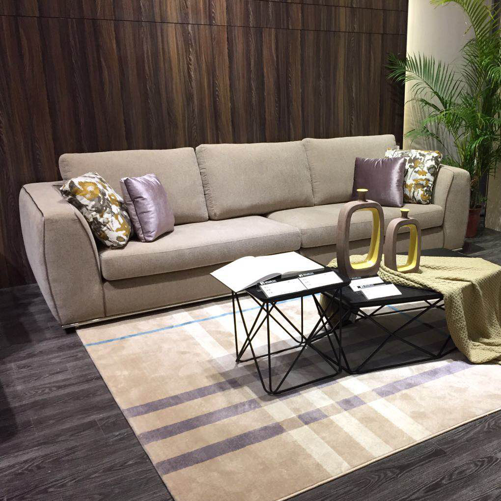 Light Brown Fabric Sofa for Living Room with Stainless Steel Frame for Leg