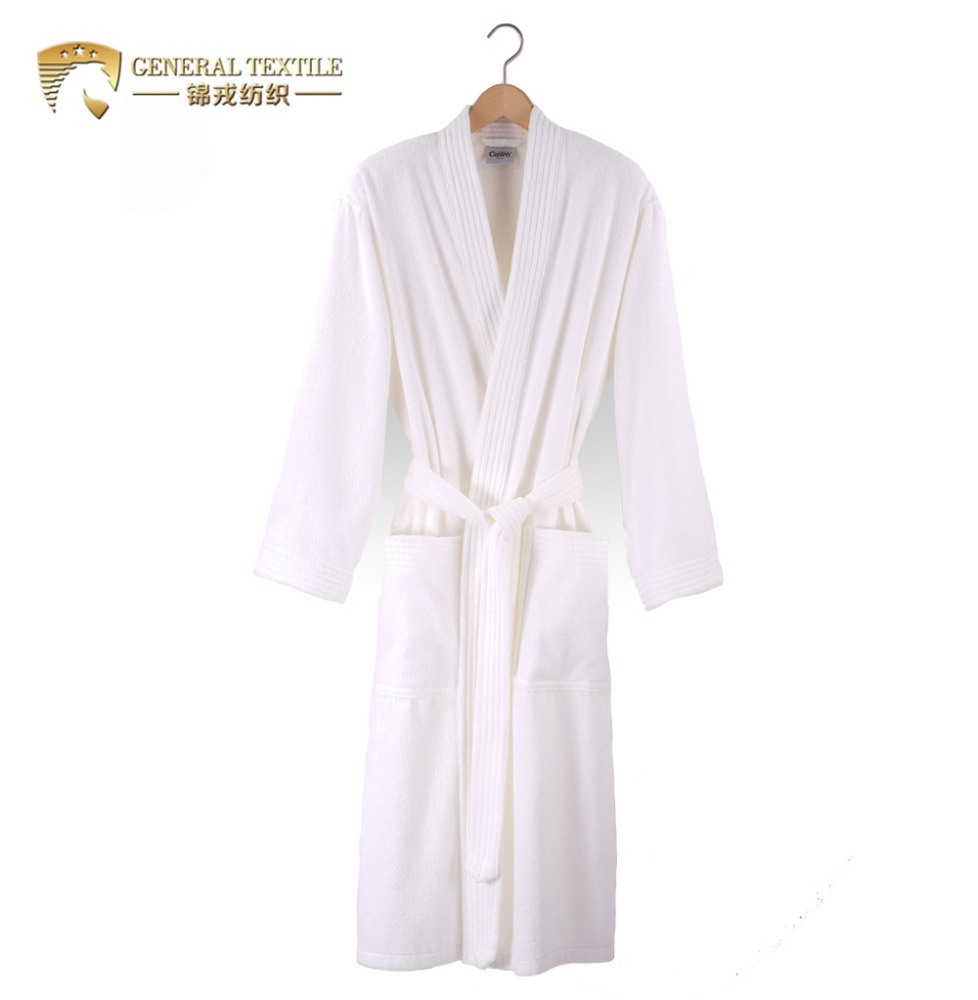 Customized White Shawl Collar Ribbed 5 Star Hotel Men Stripe Velour Bathrobe (JRL070)