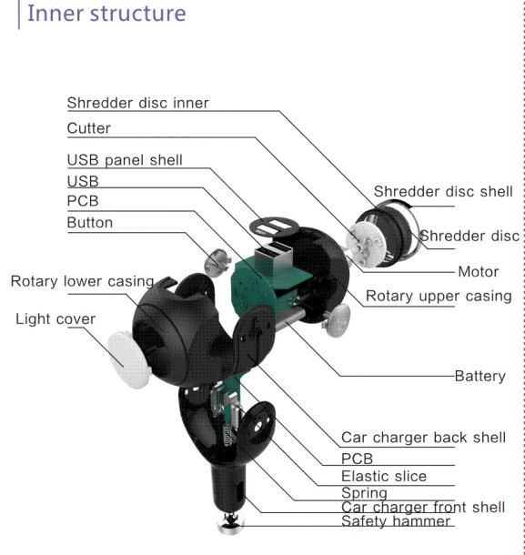 New Arrivel Dual USB Car Charger Adapter for Mobile with Shaver and Safety Hammer