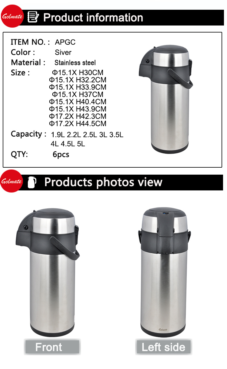 Double Wall Stainless Steel 2liter 3litervacuum Pump Airpot