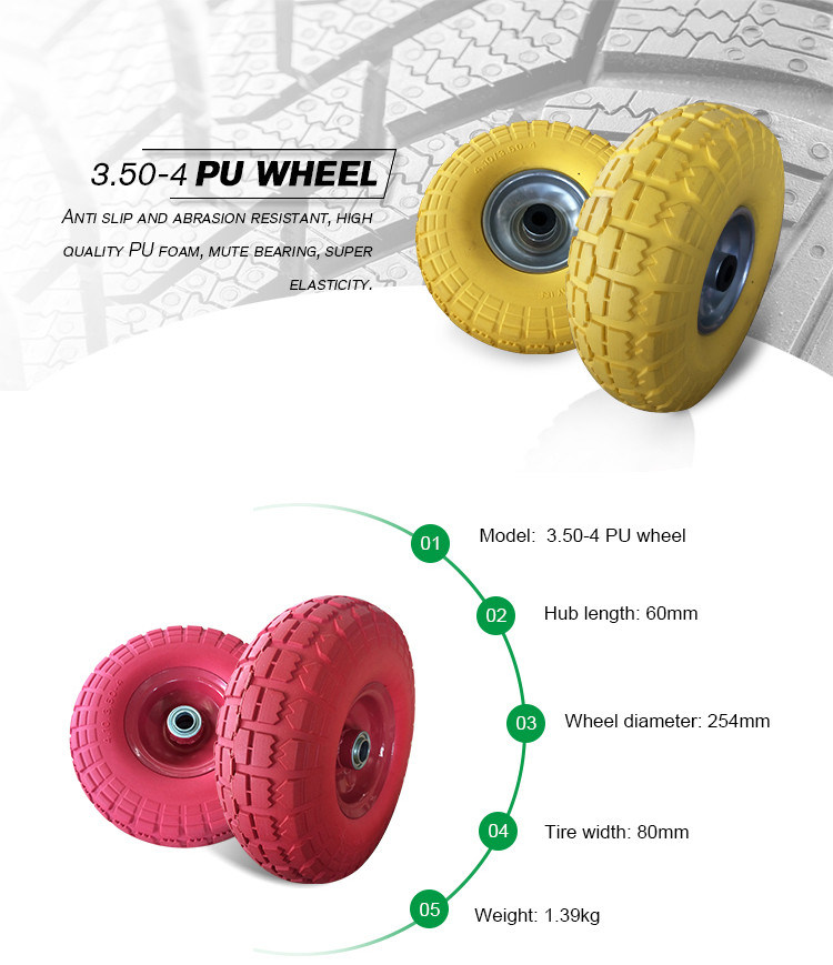 3.50-4 Flat Free PU Foam Wheel for Wheelbarrow