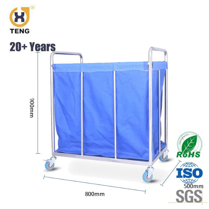 Hospital Clothes Laundry Trolley Cart with silent Swivel Caster