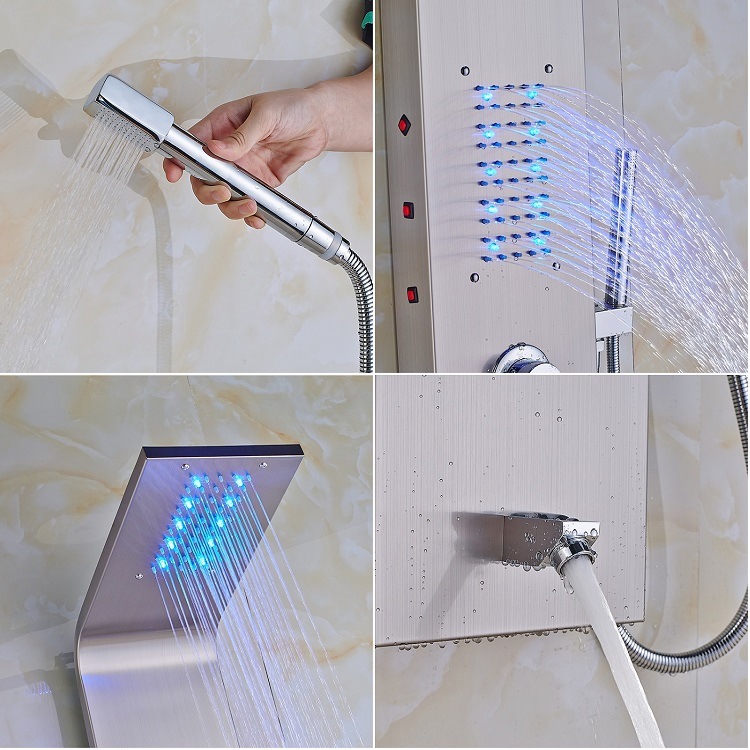 FLG Fashion Wall-Mounted Colorful LED Stainless Steel Bathroom Shower Panel