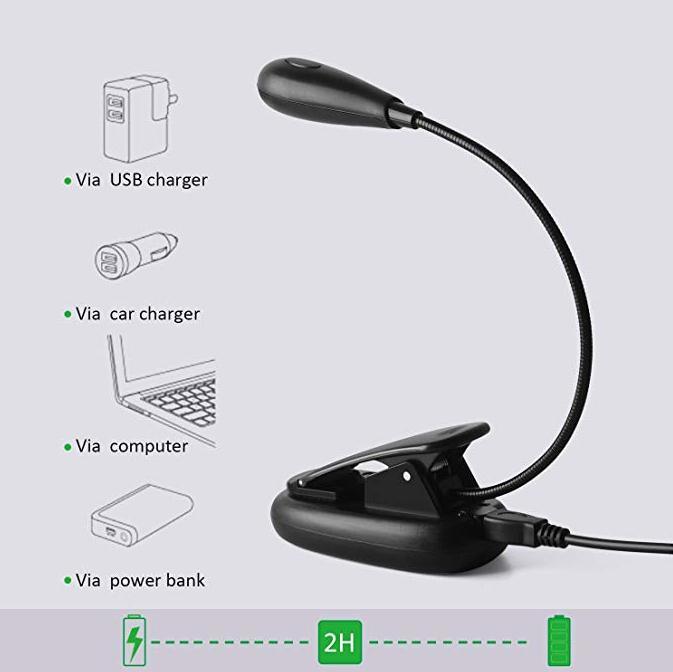 Rechargeable Mini Clip on Reading Bright Warm 7 LED 2-Level Book Light