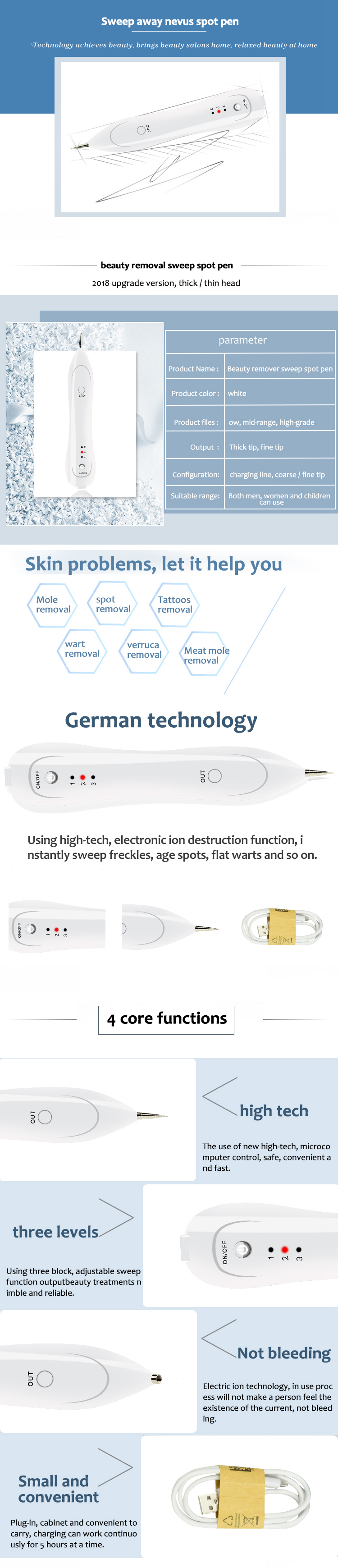 Laser Tattoo Skin Tag Removal Machine Remove Warts Electric Freckle Black Dots Mole Wart Remover Pen Sweep Dark Spot Eraser