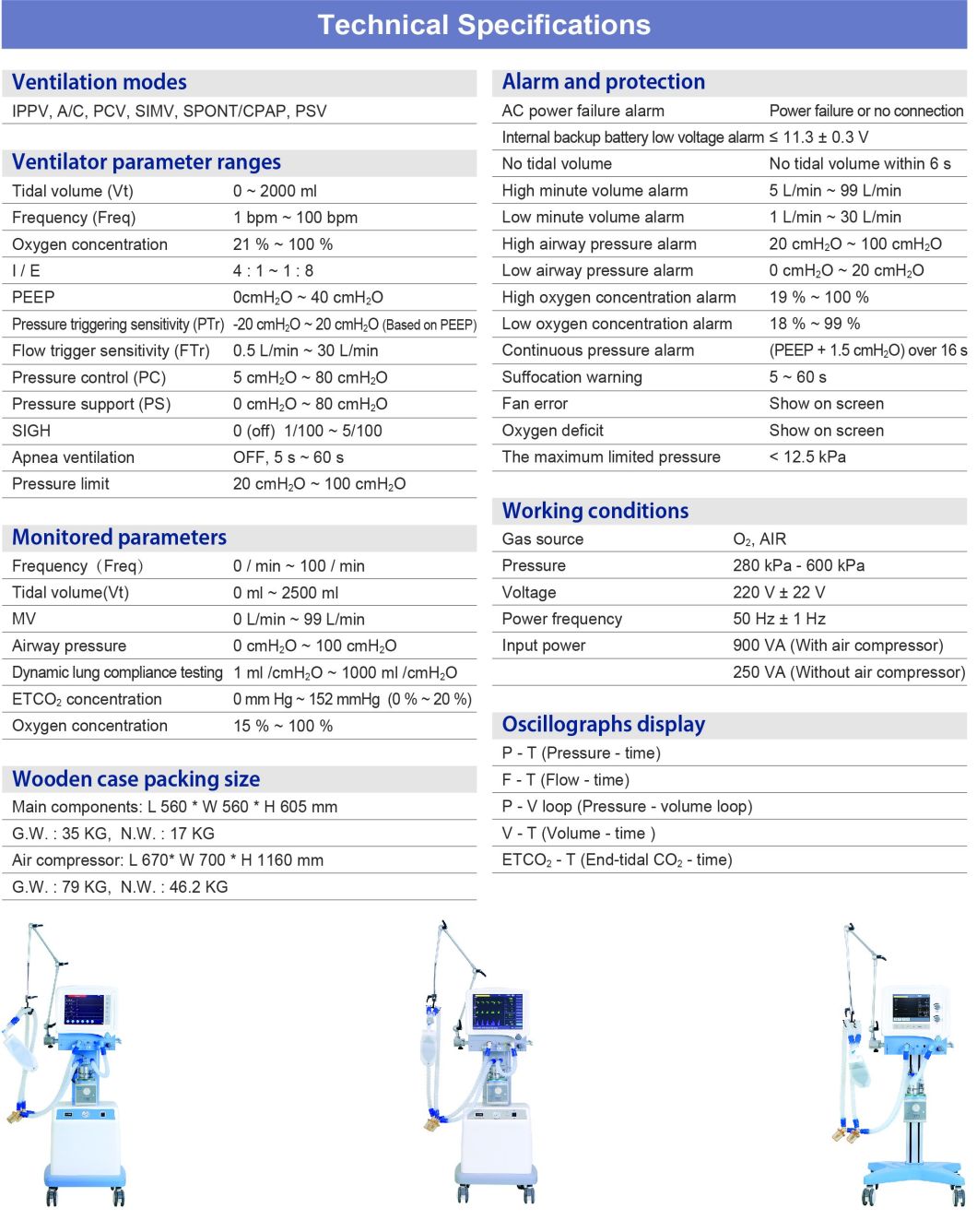 BS-S1200 Medical Device Neonatal Ventilator Auto Bipap Machine Nebulizer Breathing Treatment