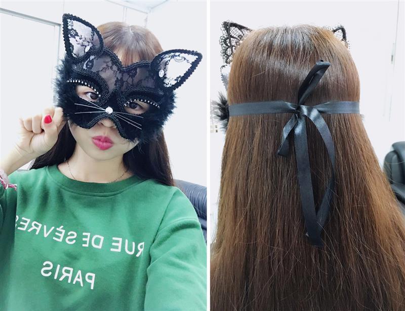 19* 8cm Fox Masks Sexy Lace Cat Mask PVC Black White Women Venetian Masquerade Ball Party Mask Performance Fun Masks