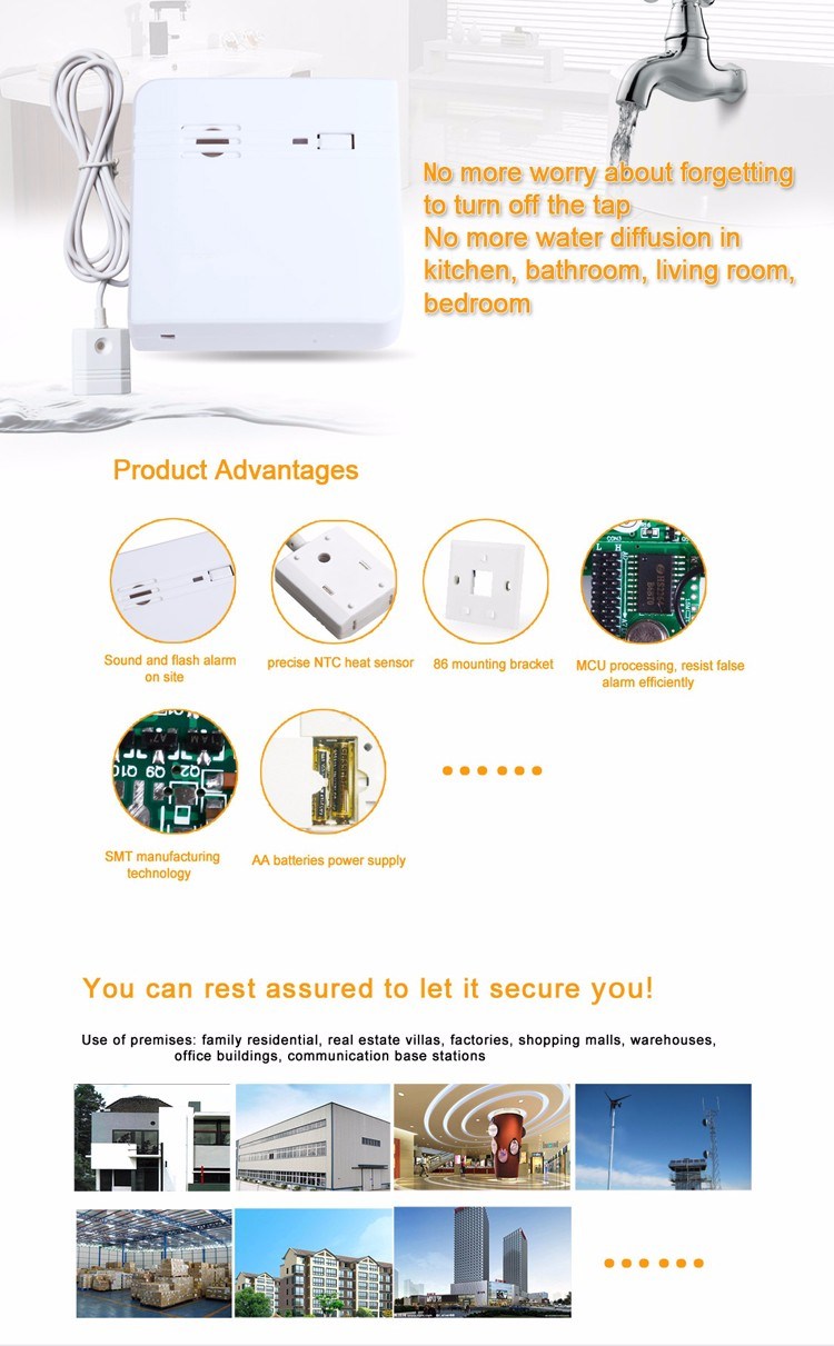 Home Security Water Leak Sensor Alarm Water Leakage Detector for Alarm System