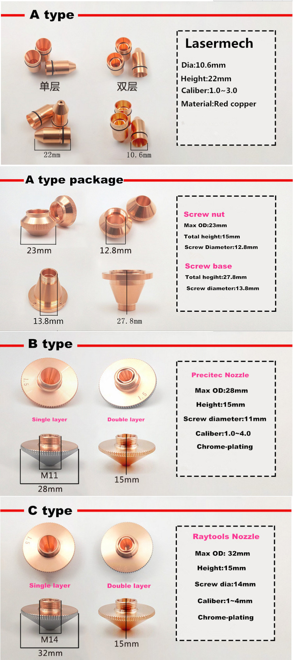 Precitec Nozzles for Fiber Laser Cutting Machine