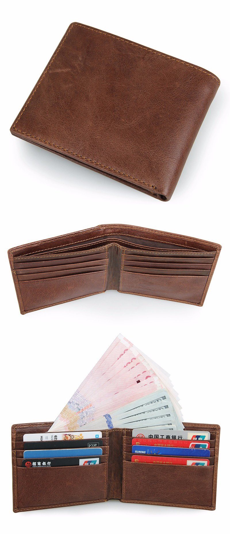 Wholesale Price Good Quality Retro Style RFID Brown Leather Men Wallet Credit Card Wallet
