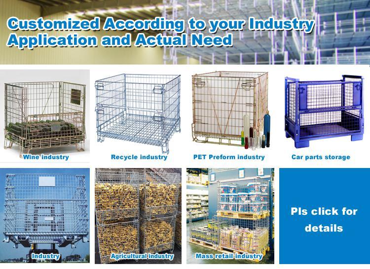 Warehouse Collapsible Steel Metal Wire Storage Cages with Wheels