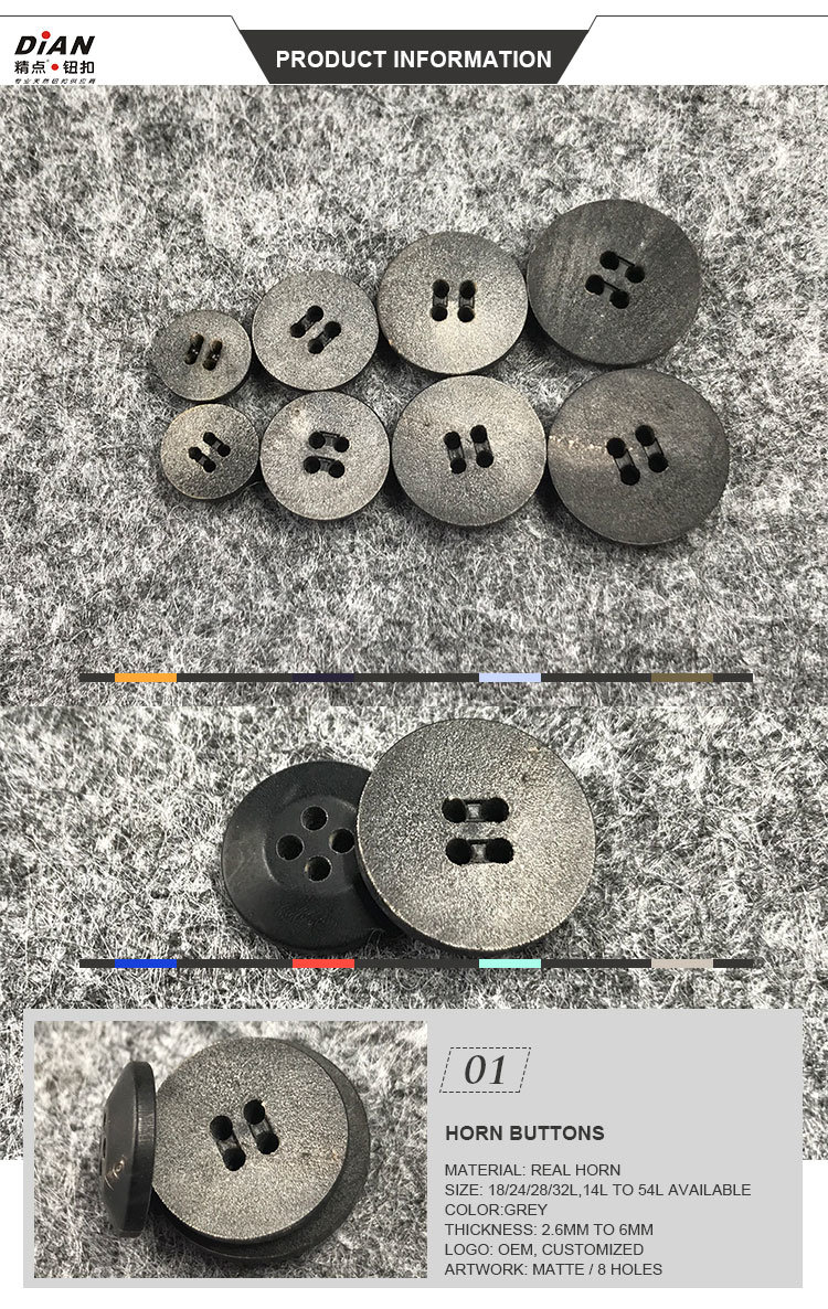 Eco-Friendly Custom Real Horn Button with Four Holes Button