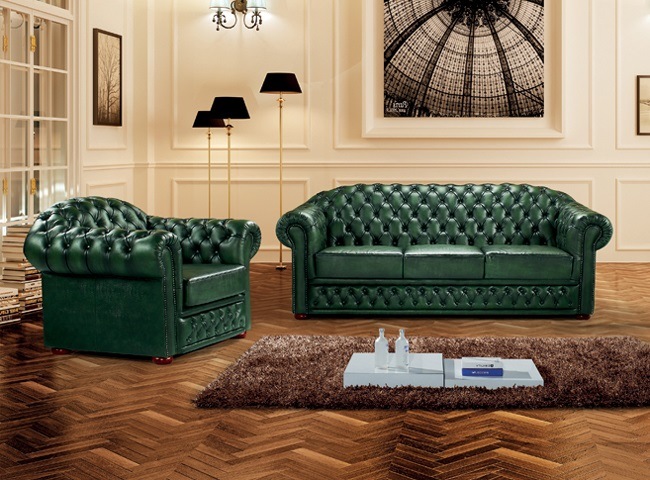 Luxury Italian Leather Antique Chesterfield Sofa Ms-24