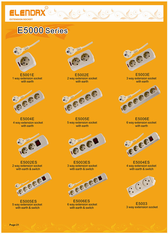 European Style 4 Way Extension Power Socket with Earth (E5004E)